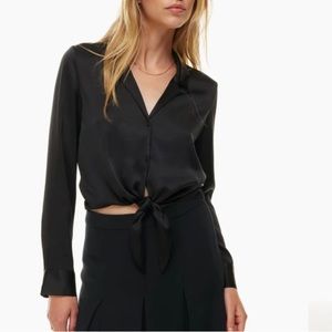 Aritzia Wilfred Silky Collared Blouse Tie Front